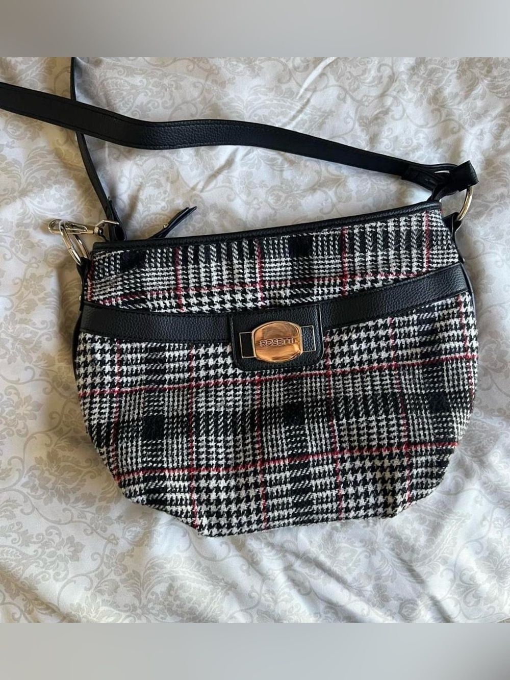 Rosetti Black, White & Red Plaid crossbody Bag